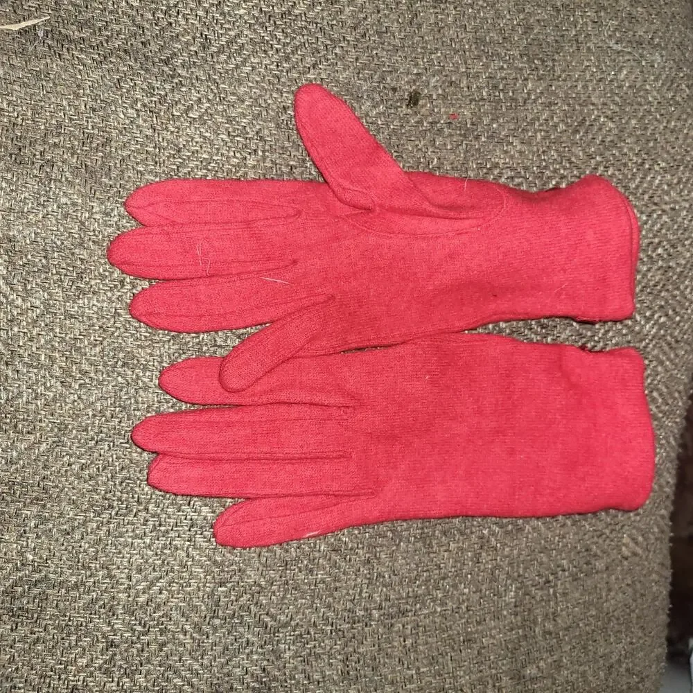 80s JENNIFER MOORE Driving‎ Gloves Macy's Red Chain Lambswool Stretch Fall VTG